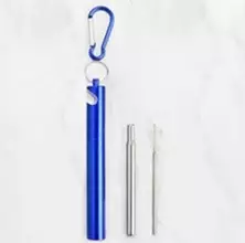 Eco-Friendly Collapsible drinking Straw with Bottle Opener Case, Cleaner Brush, Keychain