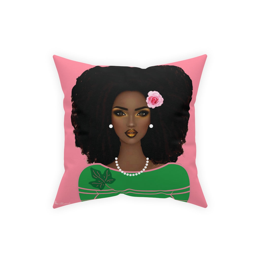 Beautiful lady, Ivy Leaf and Pearls velvet-to-the-touch Pillow